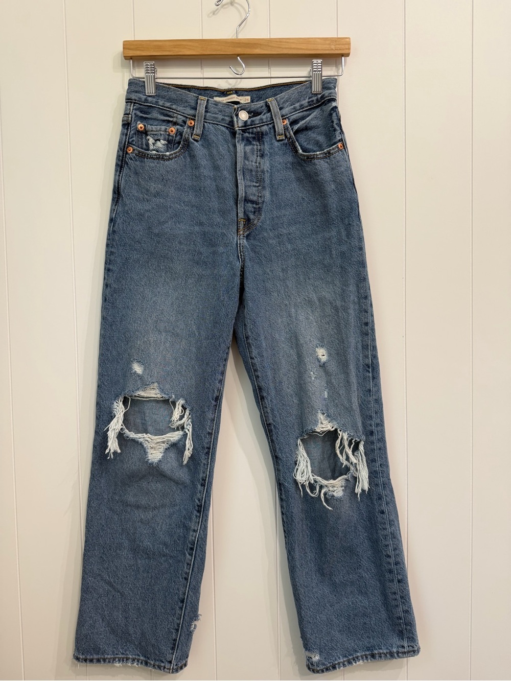 Levi's Ribcage Straight Ankle Distressed Blue Jeans Size 26